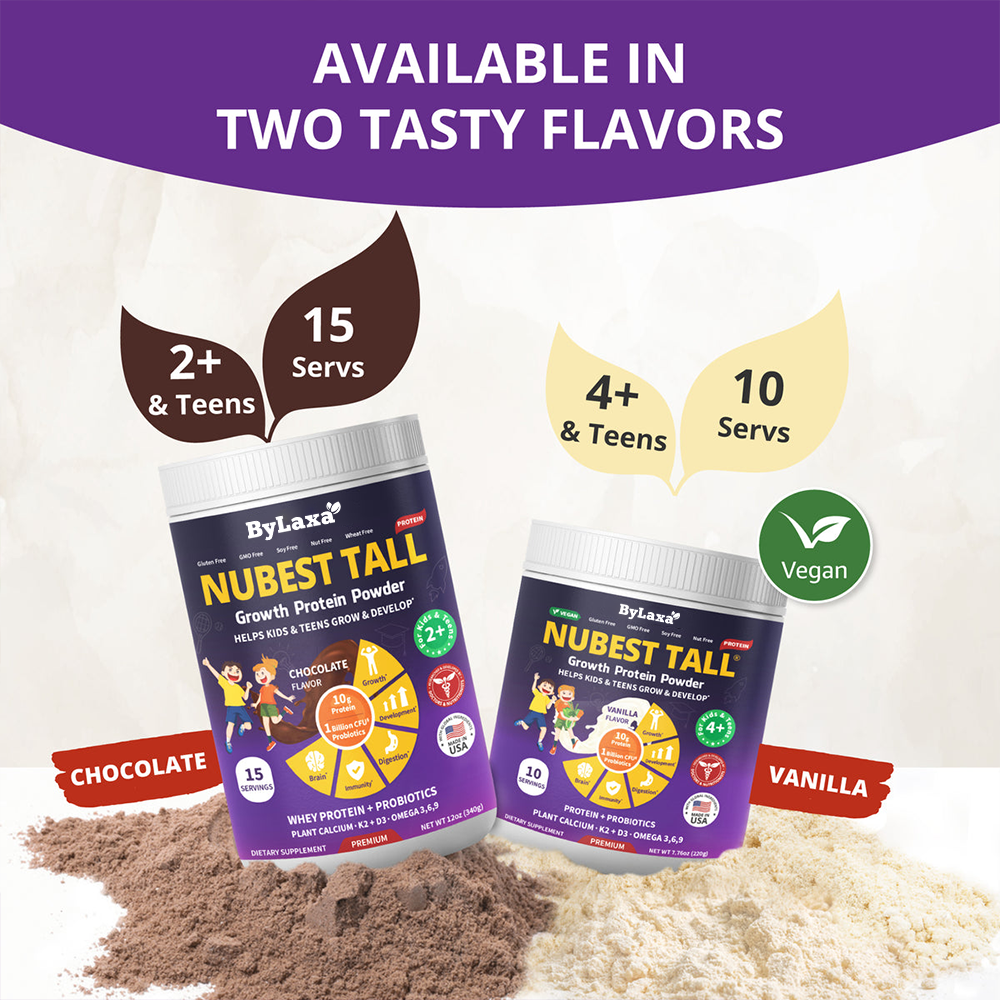 Bylaxa NuBest Tall Protein Vanilla Shake for Kids Ages 4+, 10 Vegan Servings
