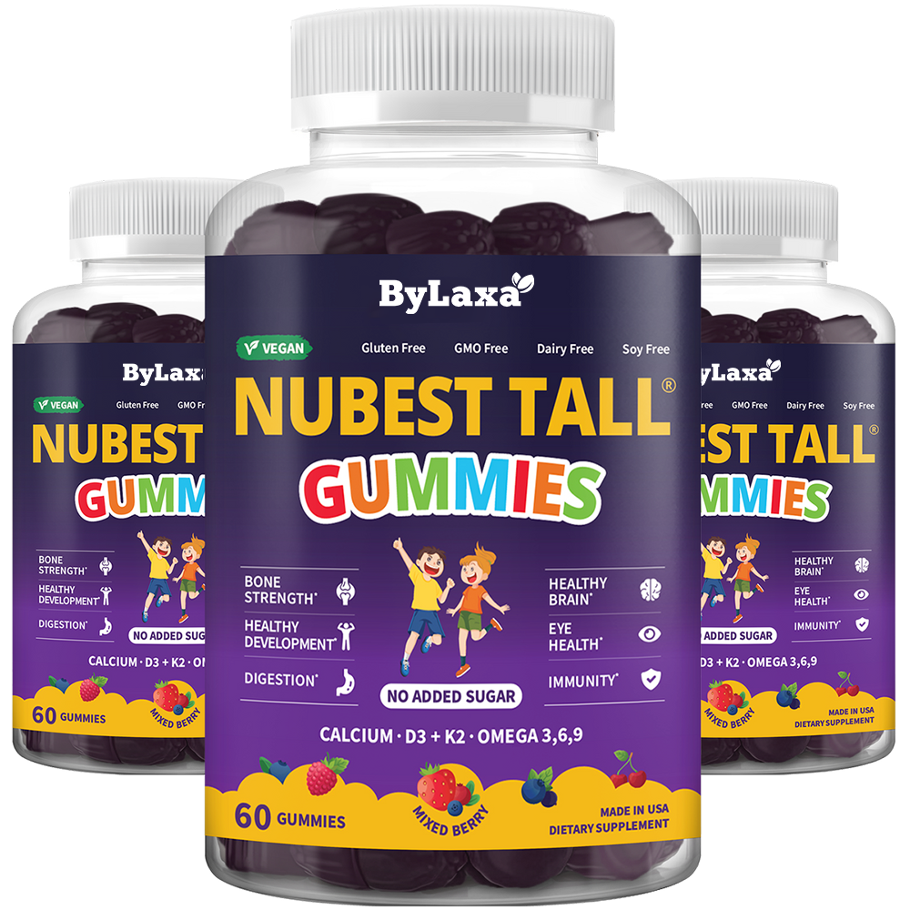Bylaxa NuBest Tall Gummies for Ages 2+, No Added Sugar, 60 Vegan Gummies