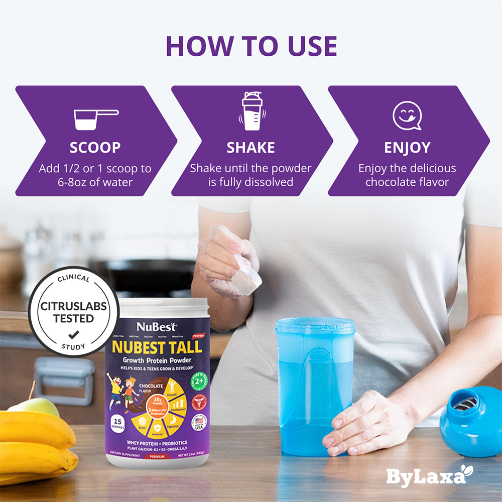 Bylaxa NuBest Tall Protein for Growth and Development, Kids and Teens 3+, Chocolate