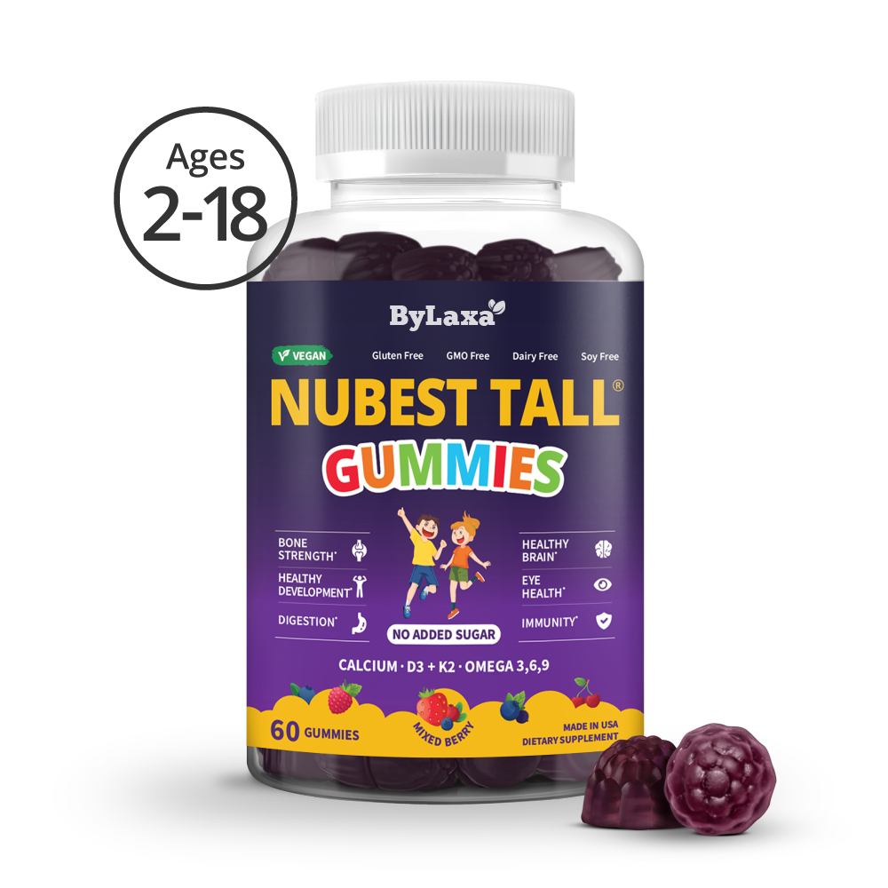 Bylaxa NuBest Tall Gummies for Ages 2+, No Added Sugar, 60 Vegan Gummies