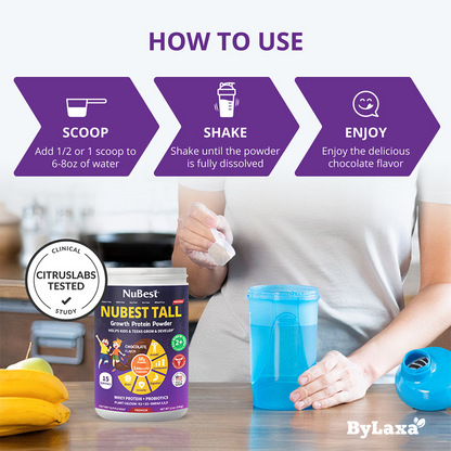 Bylaxa NuBest Tall Protein for Growth and Development, Kids and Teens 3+, Chocolate