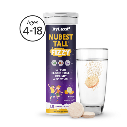 Bylaxa NuBest Tall Fizzy – Height Growth & Bone Strength, Orange Flavor, 10 Effervescent Tabs